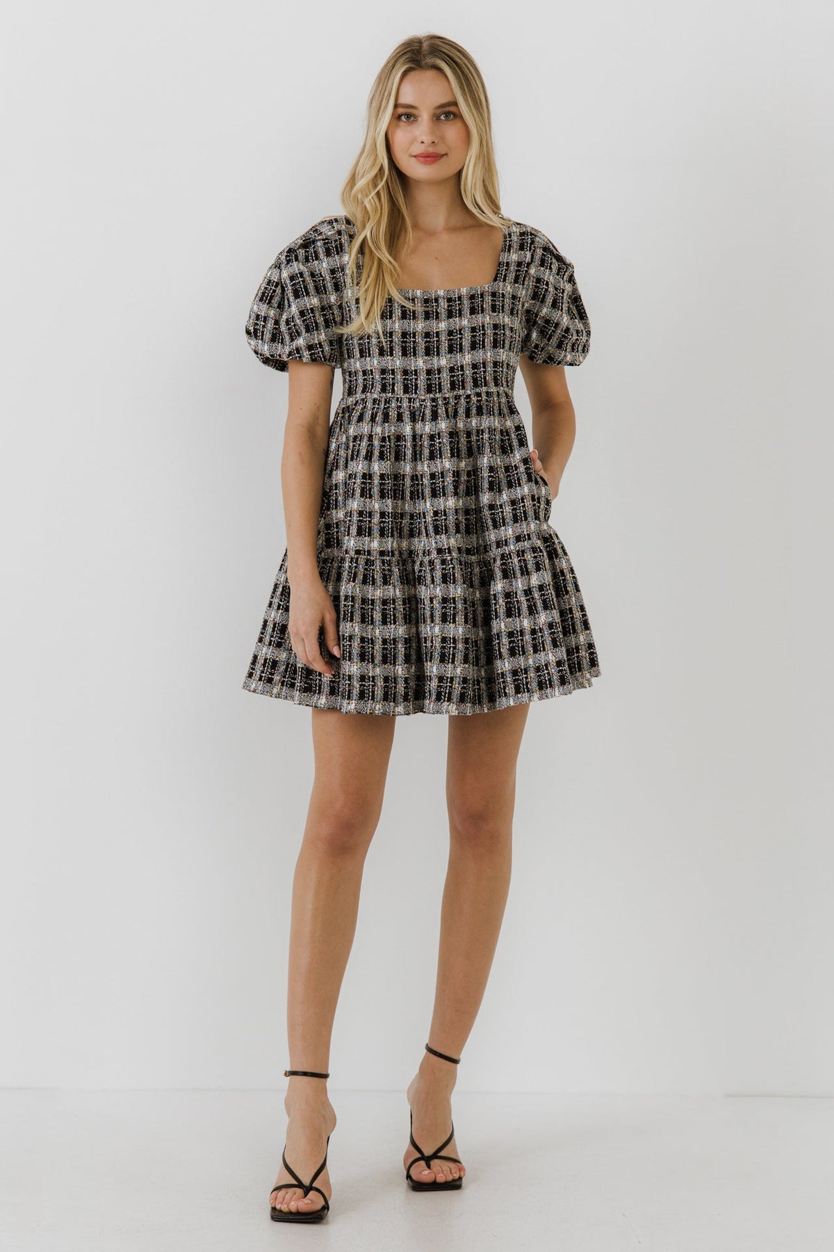 ENGLISH FACTORY - English Factory - Square Neckline Tweed Mini Dress - DRESSES available at Objectrare