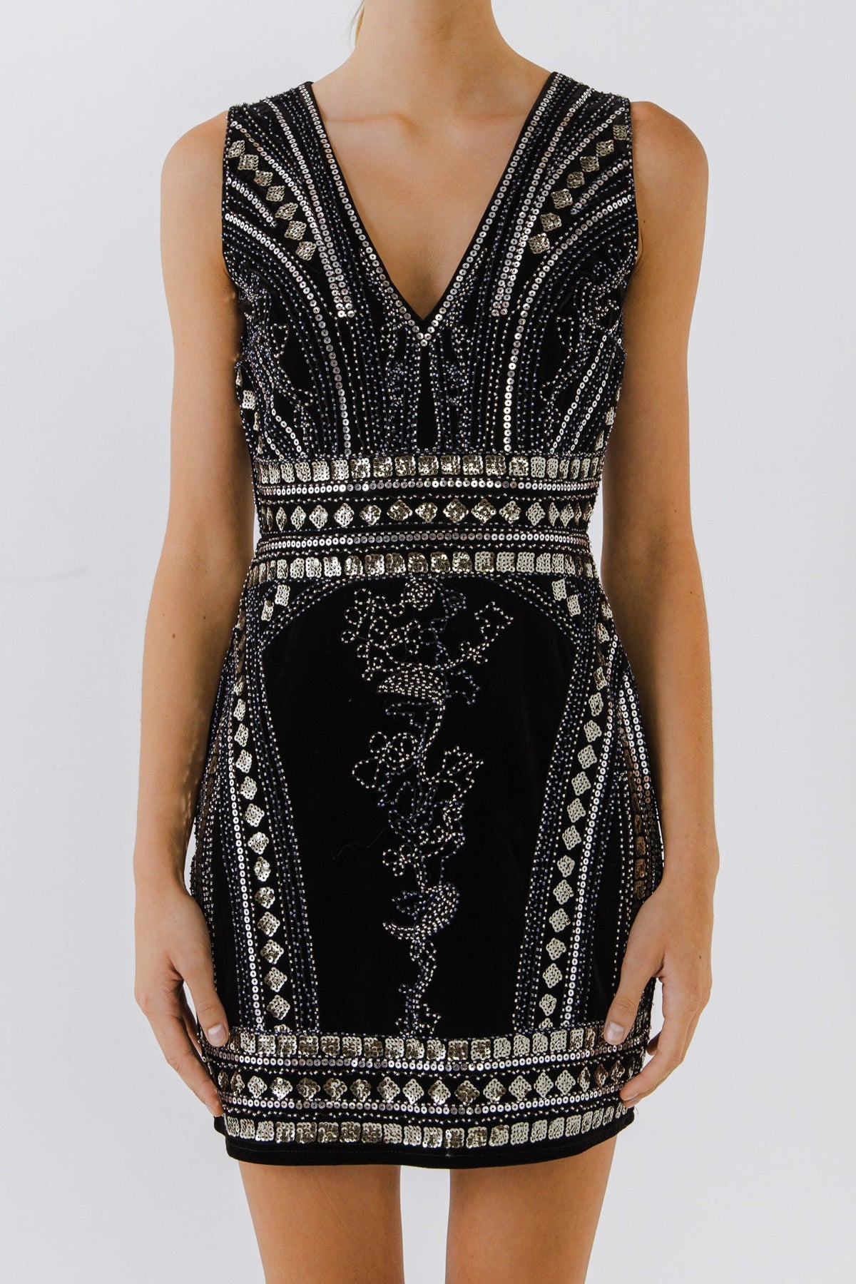 ENDLESS ROSE - Embellished Velvet Mini Dress - DRESSES available at Objectrare