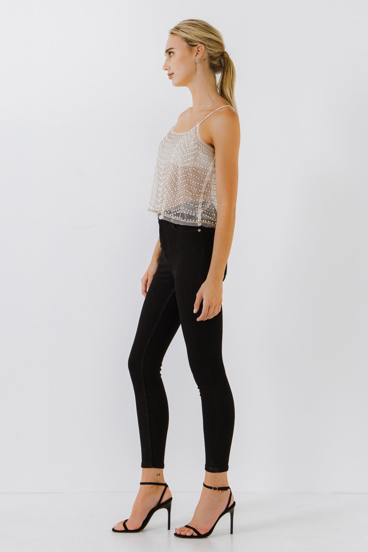 ENDLESS ROSE - Pearl Embellished Tank Top - TOPS available at Objectrare