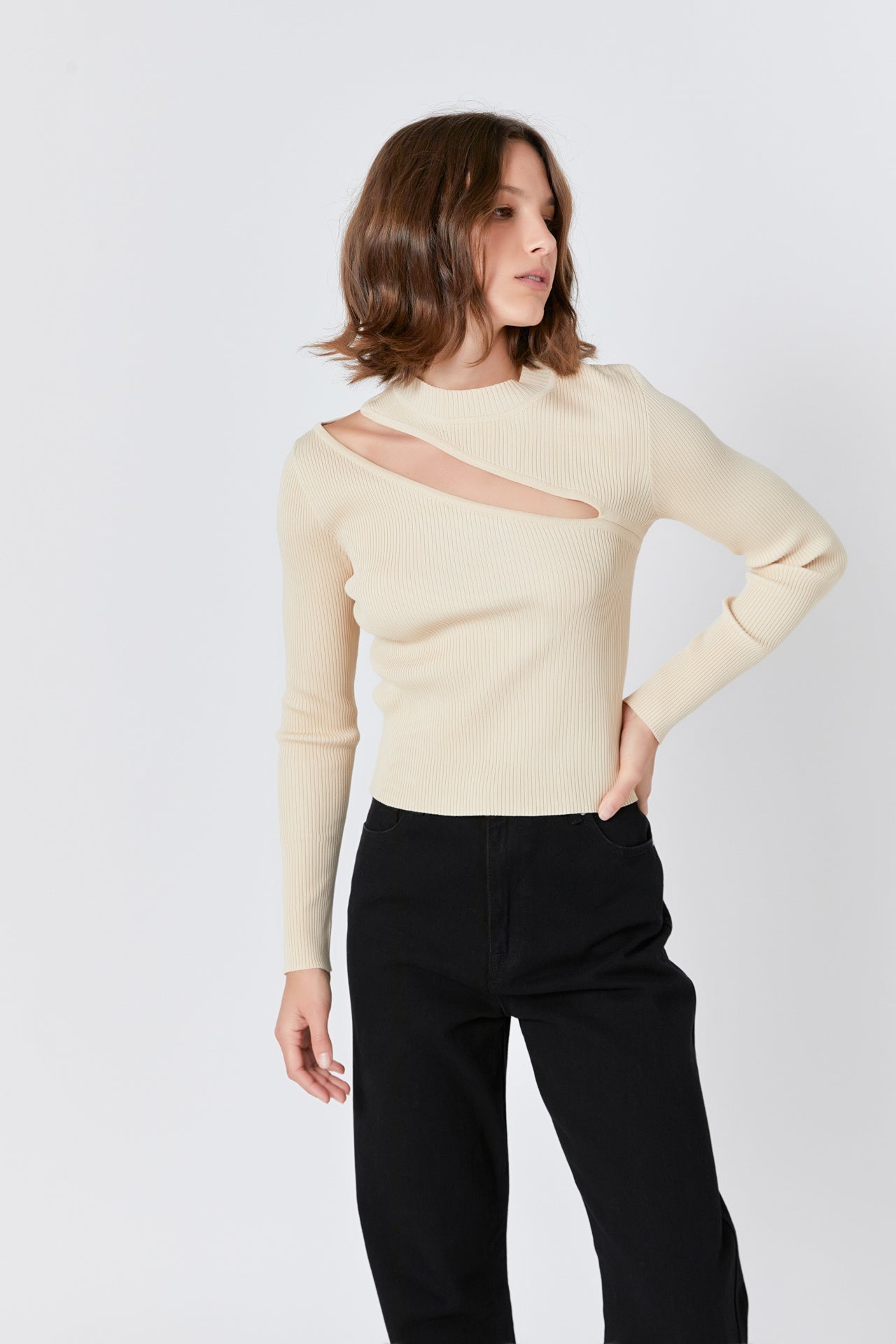 ENDLESS ROSE - Cut Out Sweater Top with Round Neckline - TOPS available at Objectrare