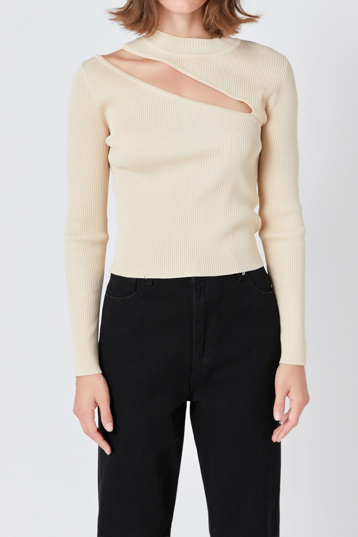 ENDLESS ROSE - Endless Rose - Cut Out Sweater Top with Round Neckline - TOPS available at Objectrare