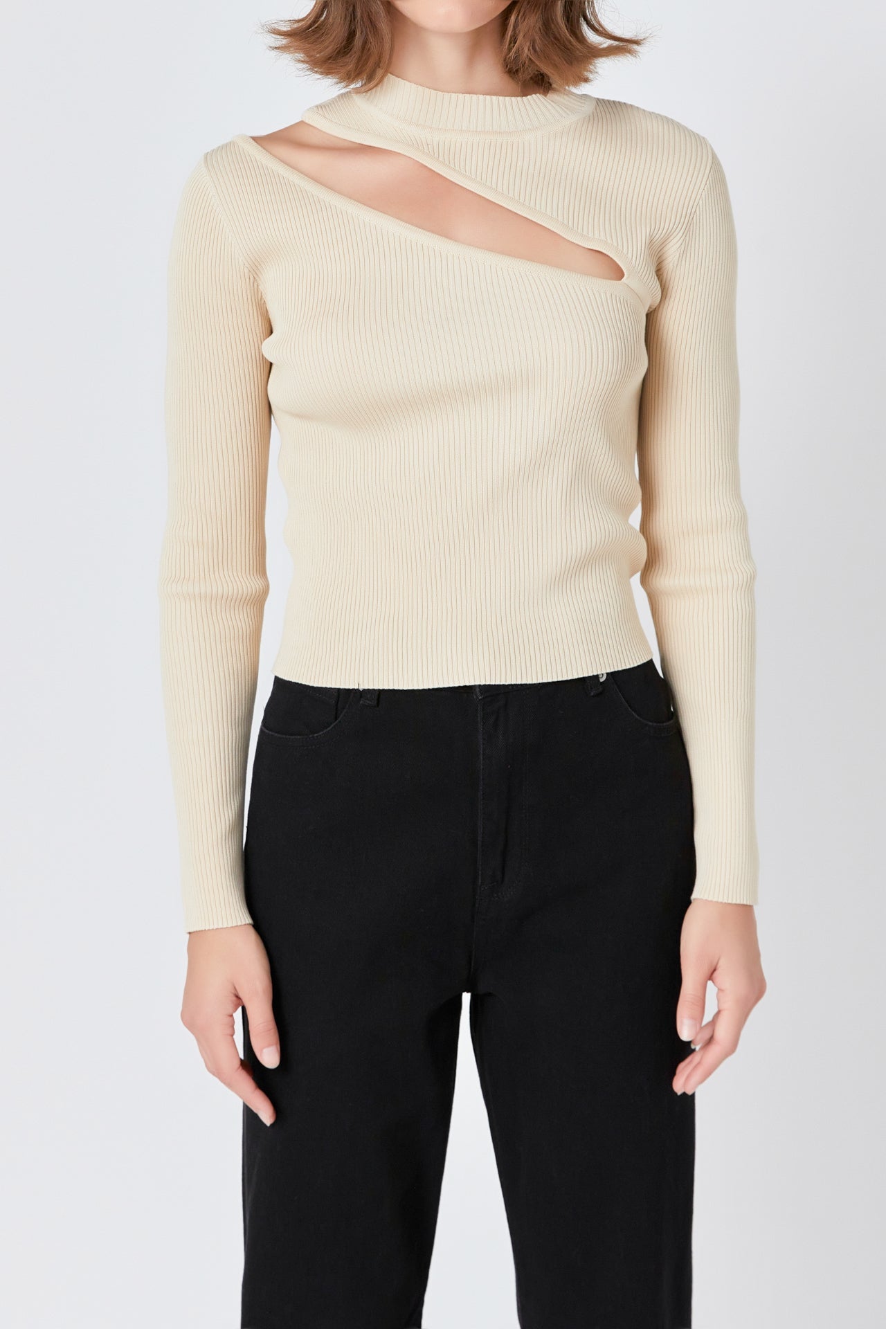 ENDLESS ROSE - Cut Out Sweater Top with Round Neckline - TOPS available at Objectrare