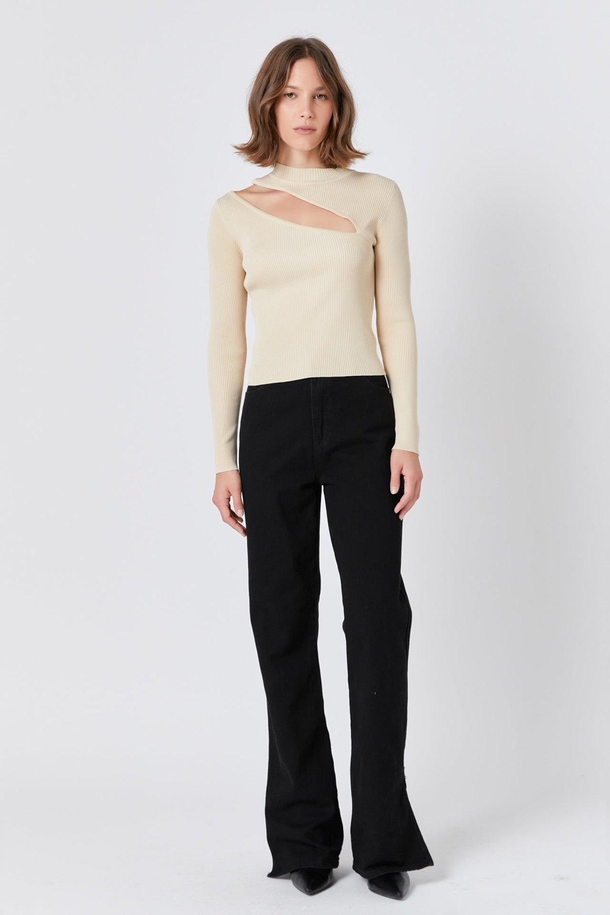 ENDLESS ROSE - Cut Out Sweater Top with Round Neckline - TOPS available at Objectrare