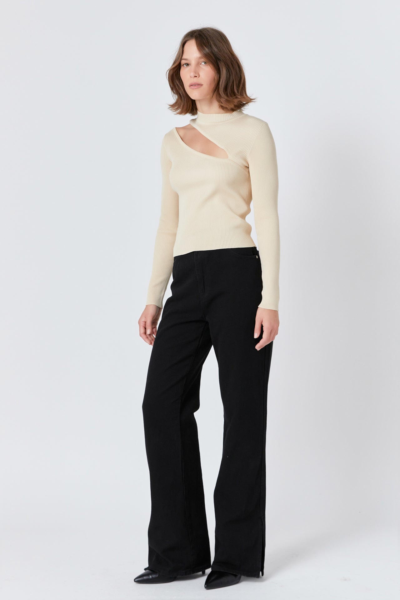 ENDLESS ROSE - Cut Out Sweater Top with Round Neckline - TOPS available at Objectrare
