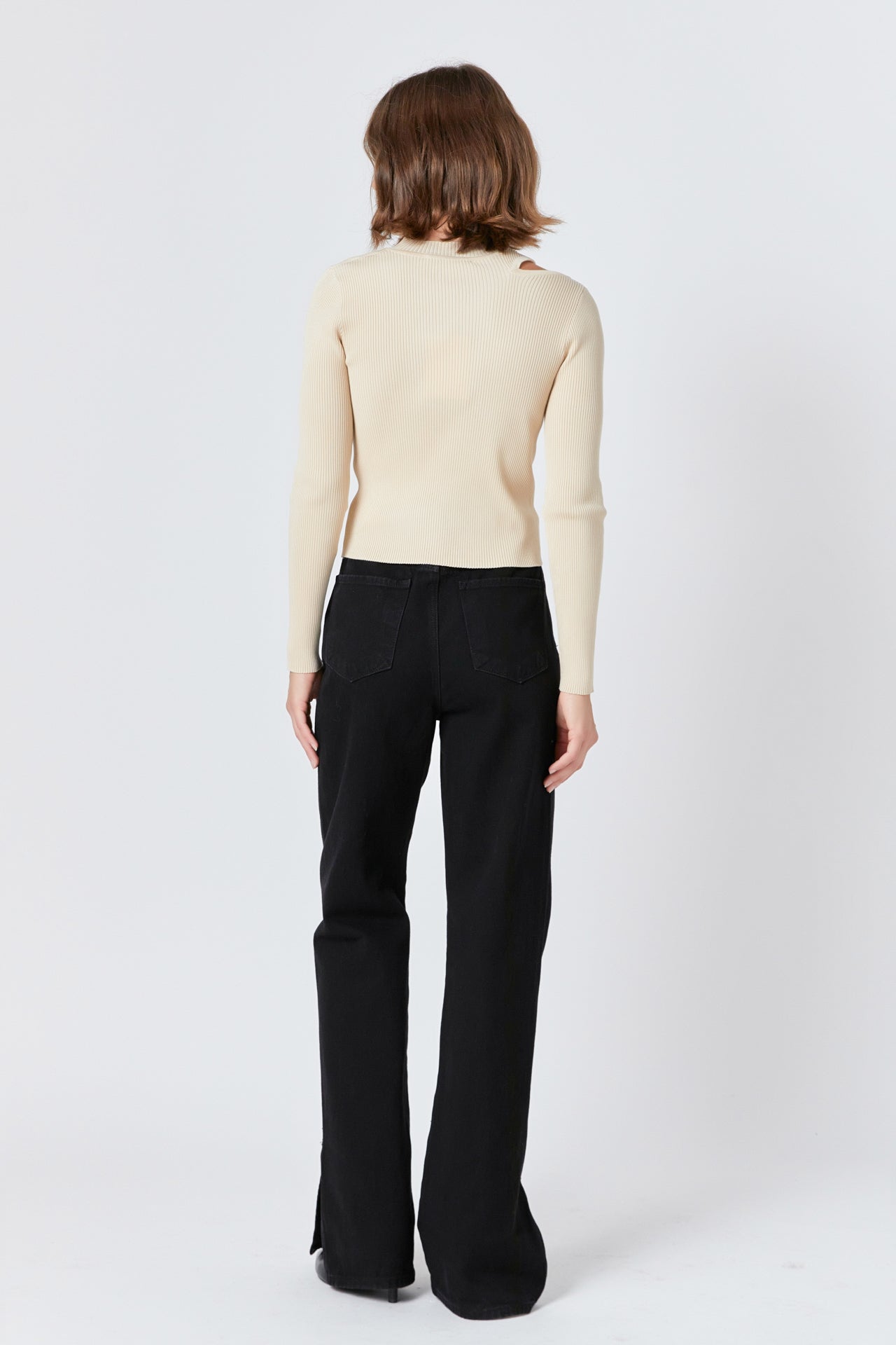 ENDLESS ROSE - Cut Out Sweater Top with Round Neckline - TOPS available at Objectrare