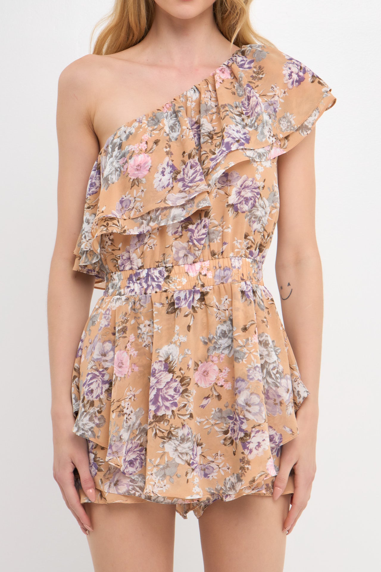 FREE THE ROSES - Floral One Shoulder Romper - ROMPERS available at Objectrare
