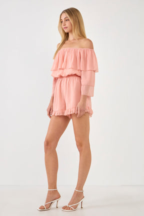 ENDLESS ROSE - Endless Rose - Off-shouldered Romper with Stitch Detail - ROMPERS available at Objectrare