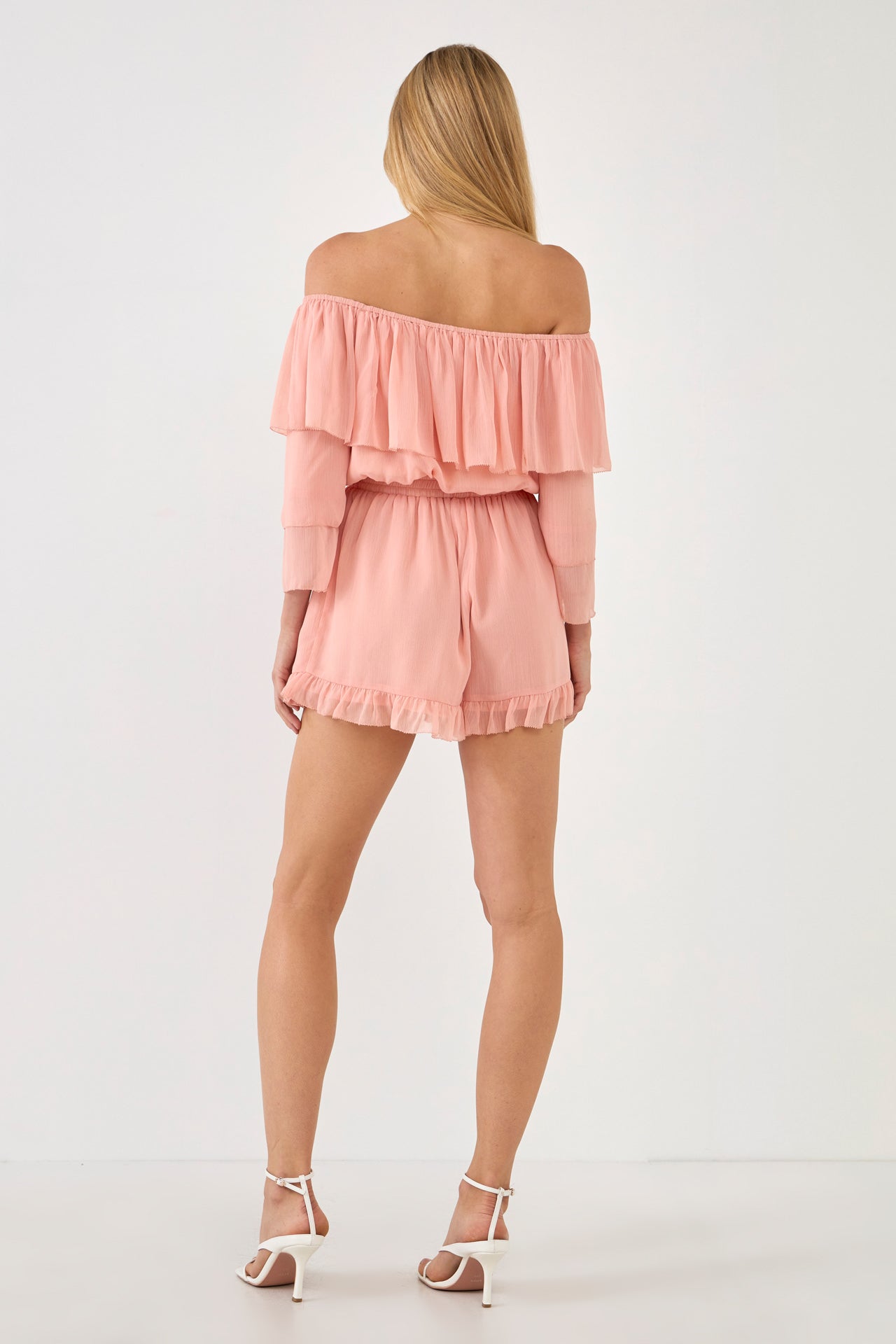 ENDLESS ROSE - Endless Rose - Off-shouldered Romper with Stitch Detail - ROMPERS available at Objectrare