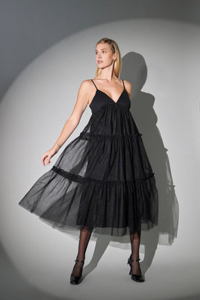ENGLISH FACTORY - Tulle Contrast Midi Dress - DRESSES available at Objectrare