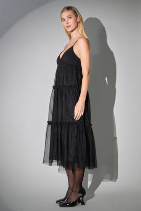 ENGLISH FACTORY - English Factory - Tulle Contrast Midi Dress - DRESSES available at Objectrare