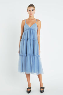 ENGLISH FACTORY - Tulle Contrast Midi Dress - DRESSES available at Objectrare