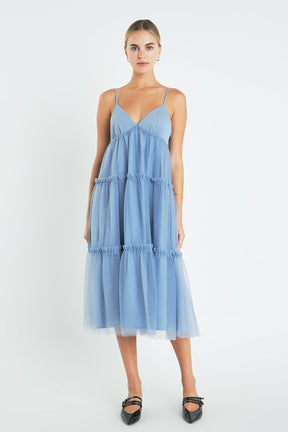 ENGLISH FACTORY - Tulle Contrast Midi Dress - DRESSES available at Objectrare