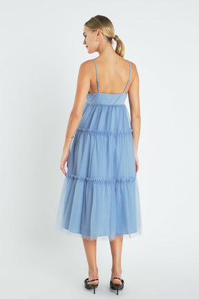 ENGLISH FACTORY - Tulle Contrast Midi Dress - DRESSES available at Objectrare