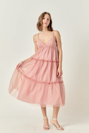ENGLISH FACTORY - Tulle Contrast Midi Dress - DRESSES available at Objectrare