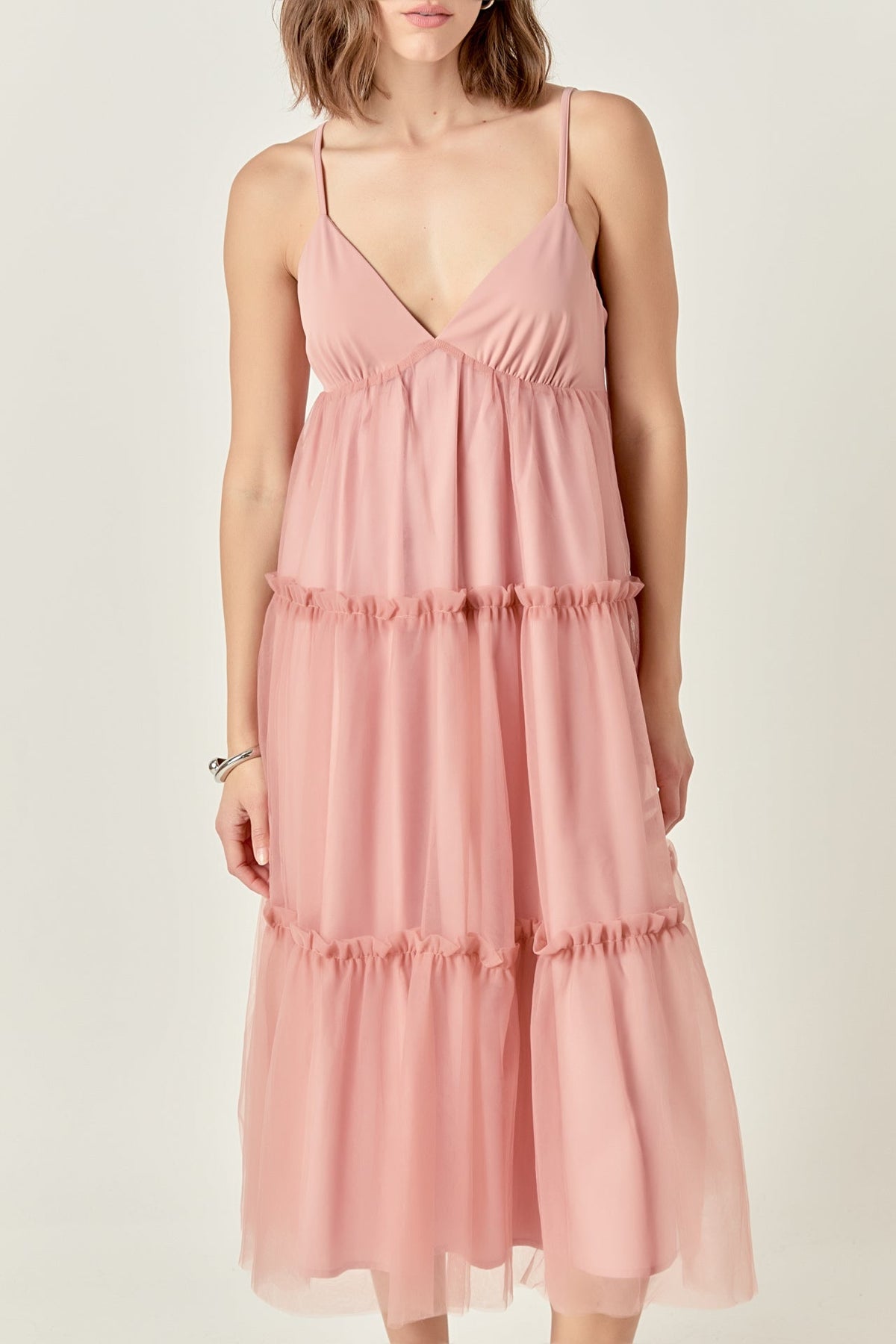 Tulle Contrast Midi Dress