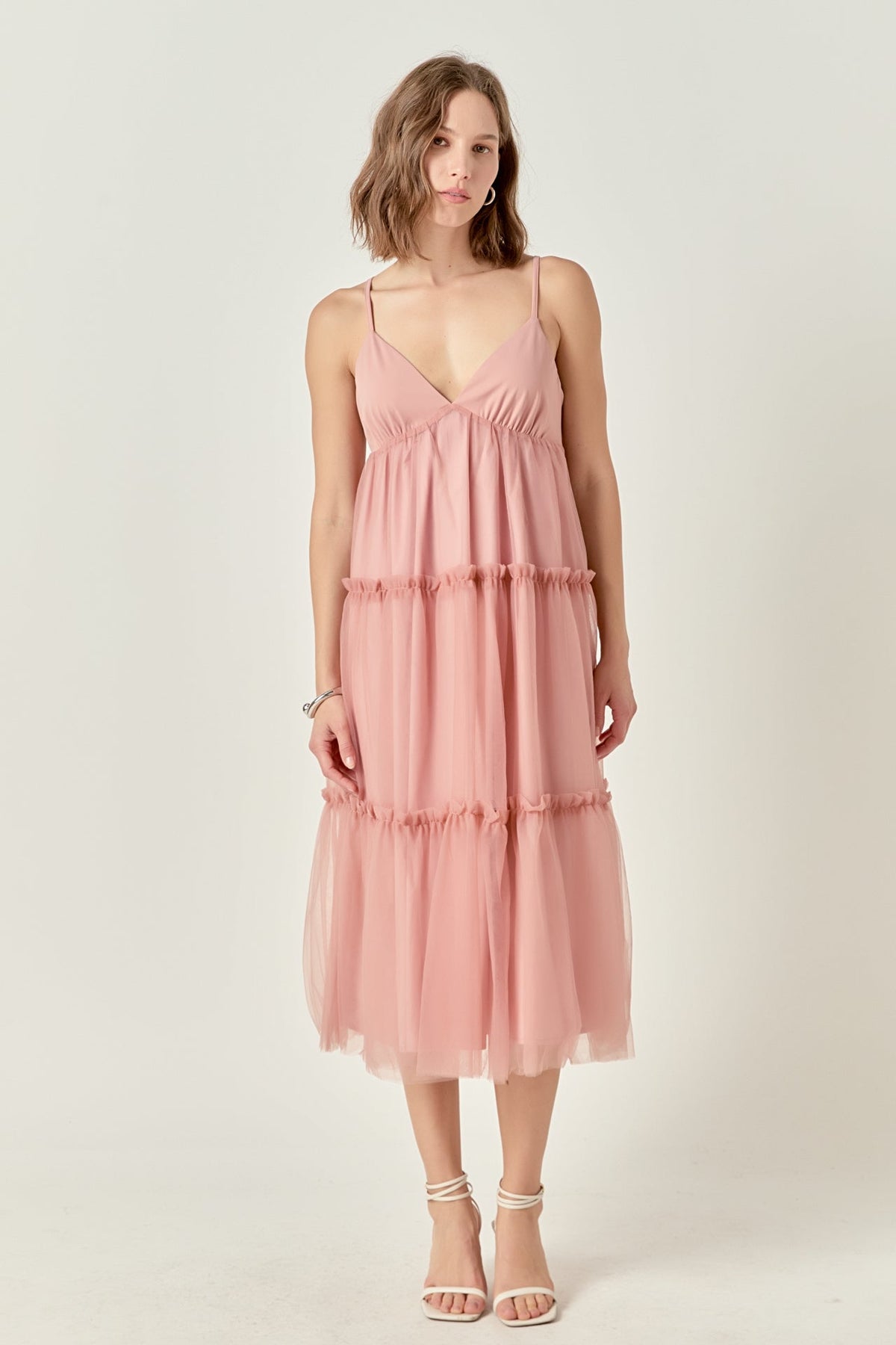 Tulle Contrast Midi Dress