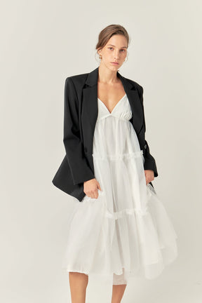 ENGLISH FACTORY - Tulle Contrast Midi Dress - DRESSES available at Objectrare
