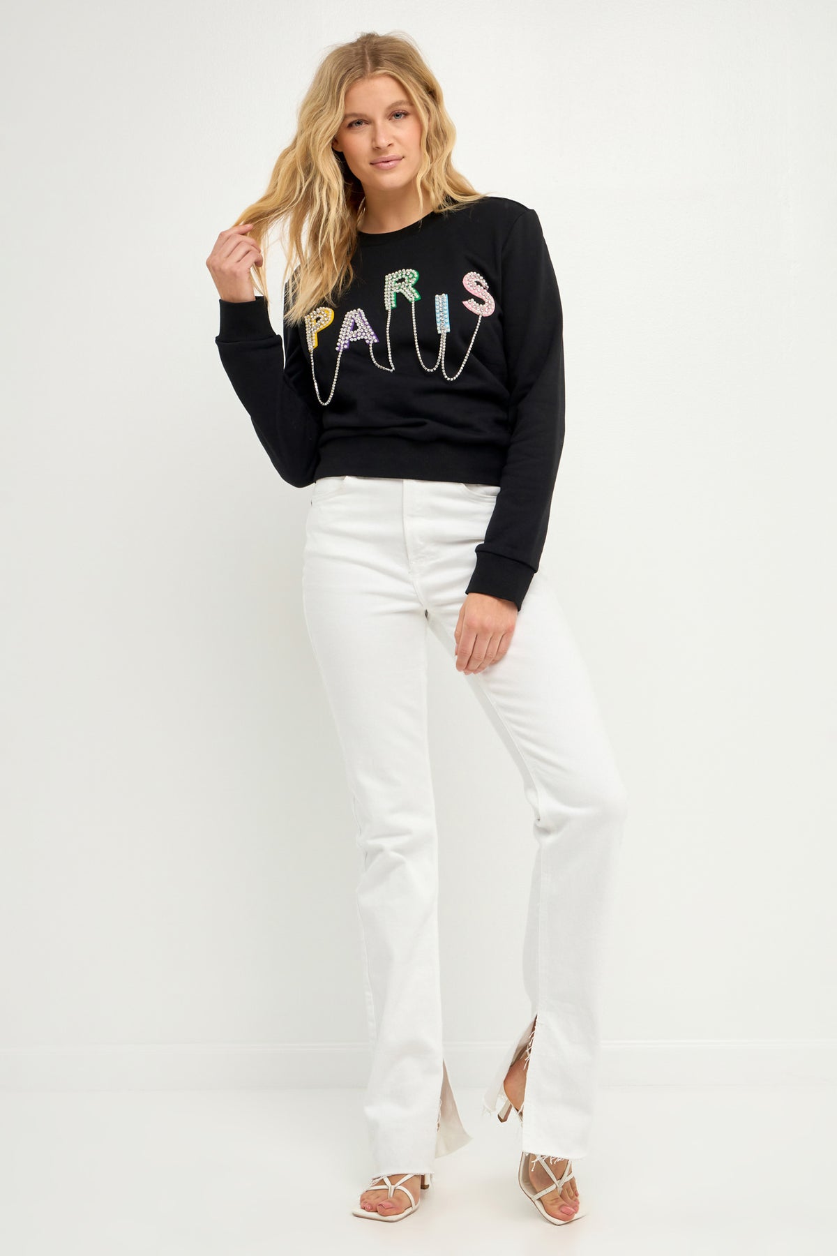 ENDLESS ROSE - Endless Rose - Paris Pearl Embellished Sweatshirts - TOPS available at Objectrare