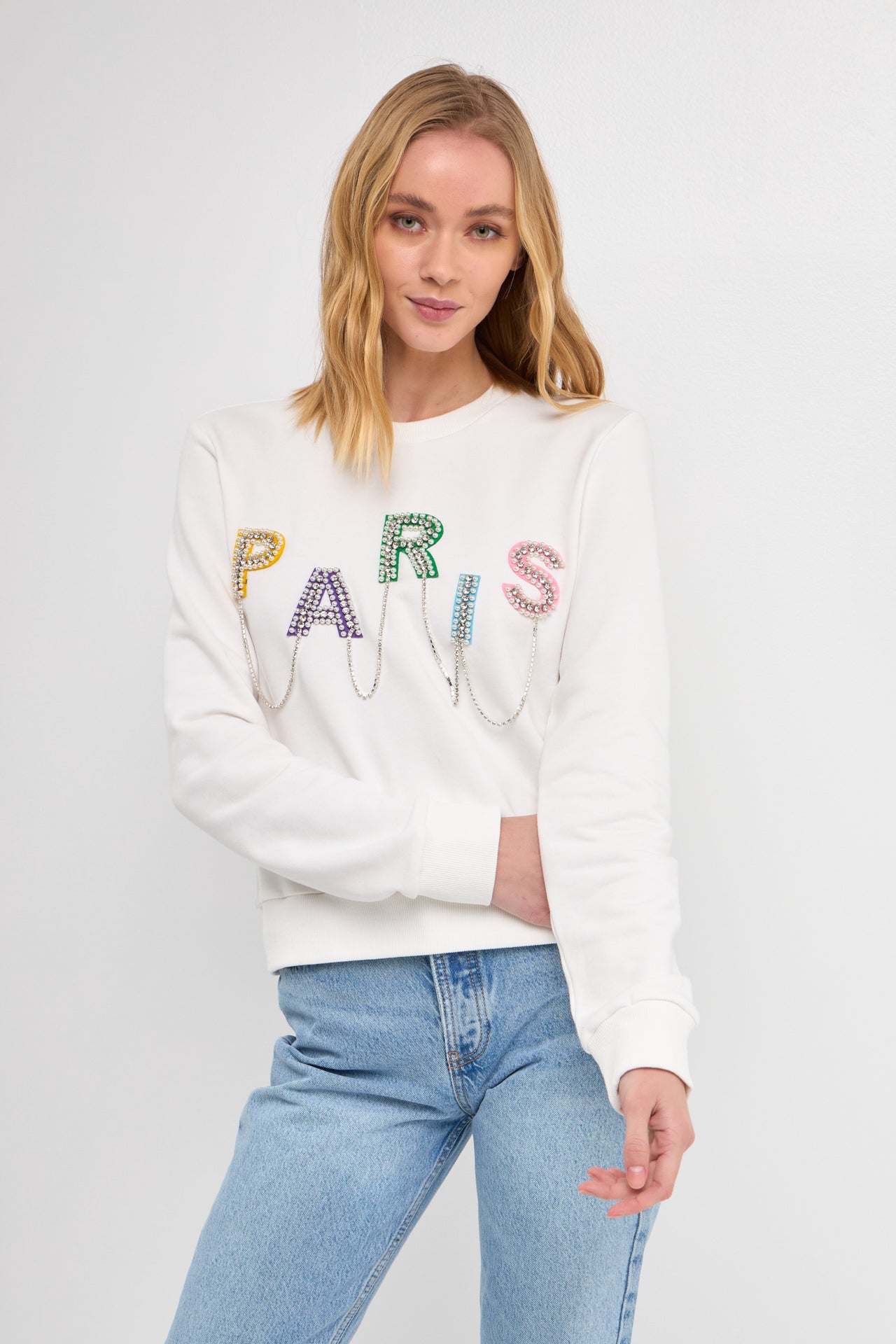 ENDLESS ROSE - Endless Rose - Paris Pearl Embelished Sweatshirts - TOPS available at Objectrare