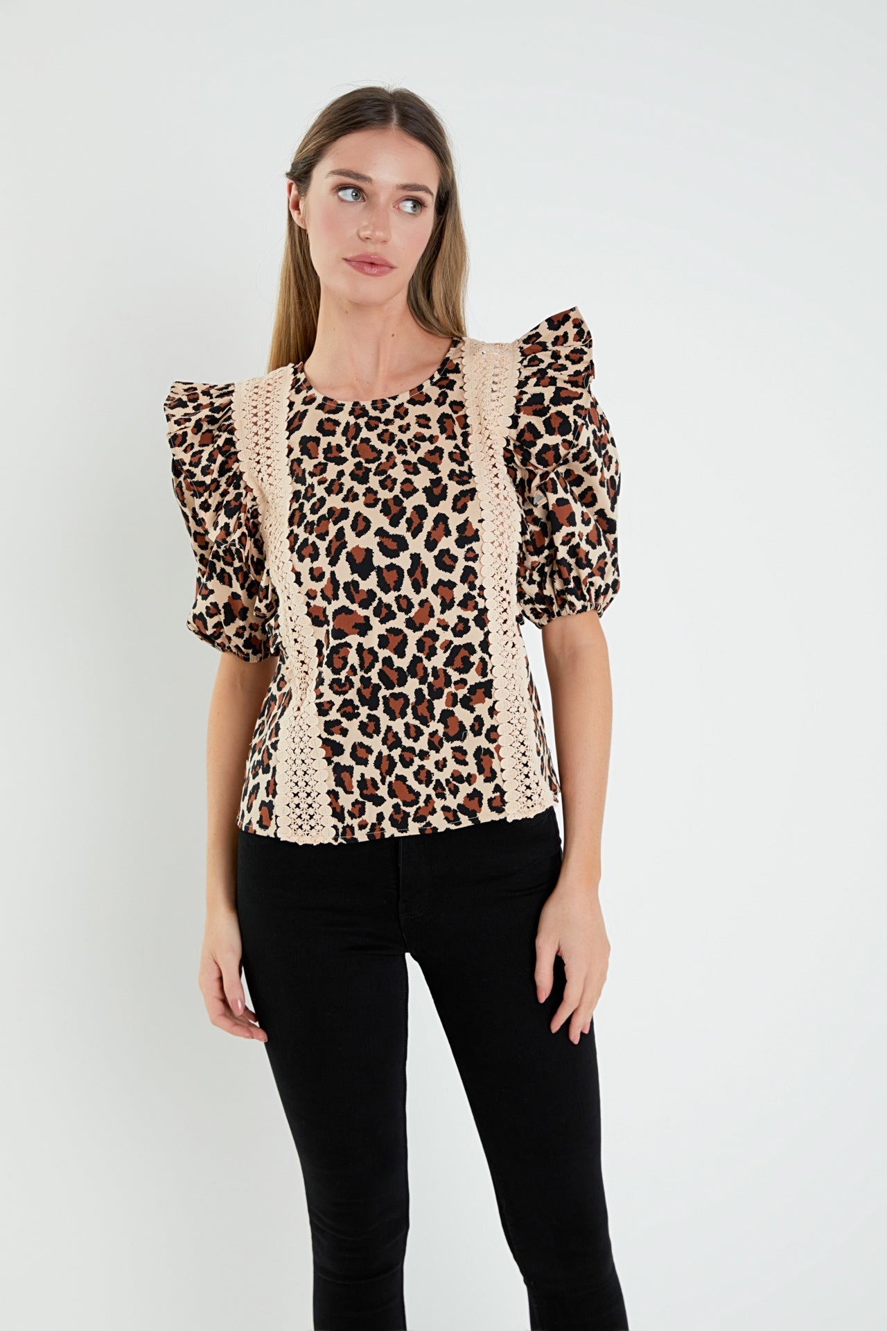 ENGLISH FACTORY - English Factory - Leopard Lace Inserted Top - TOPS available at Objectrare