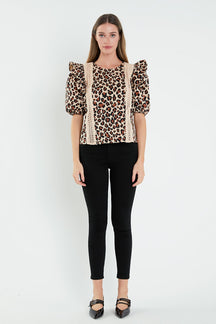 ENGLISH FACTORY - English Factory - Leopard Lace Inserted Top - TOPS available at Objectrare