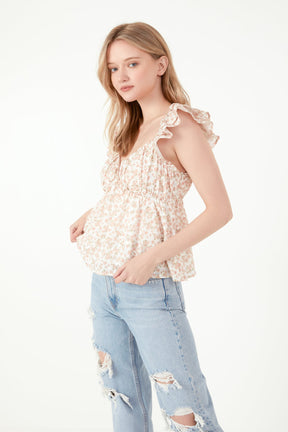 FREE THE ROSES - Free The Roses - Floral Top With Ruffle Detail - TOPS available at Objectrare