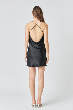 ENDLESS ROSE - Cowl Neck Mini Dress with X-Back - DRESSES available at Objectrare