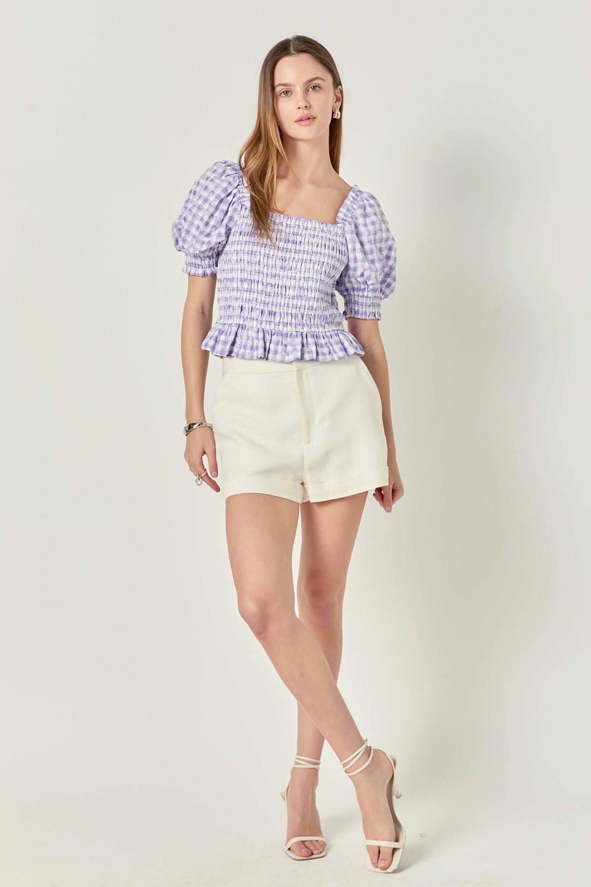 ENGLISH FACTORY - Women's Woven Square Neck Gingham Blouse - TOPS available at Objectrare