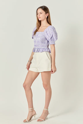 ENGLISH FACTORY - Women's Woven Square Neck Gingham Blouse - TOPS available at Objectrare