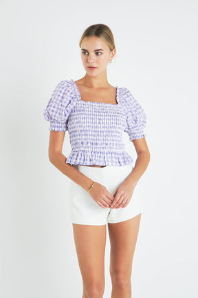 ENGLISH FACTORY - English Factory - Women's Woven Square Neck Gingham Blouse - TOPS available at Objectrare