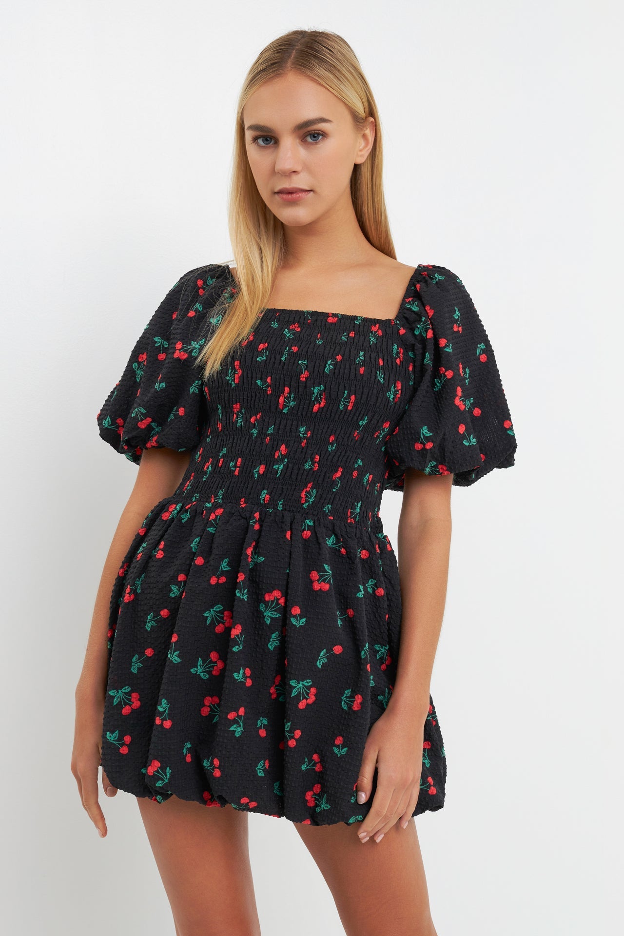 ENGLISH FACTORY - Cherry Print Smocked Mini Dress - DRESSES available at Objectrare