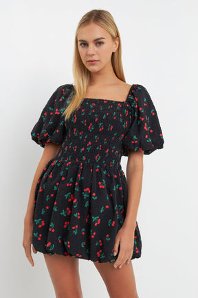 ENGLISH FACTORY - Cherry Print Smocked Mini Dress - DRESSES available at Objectrare