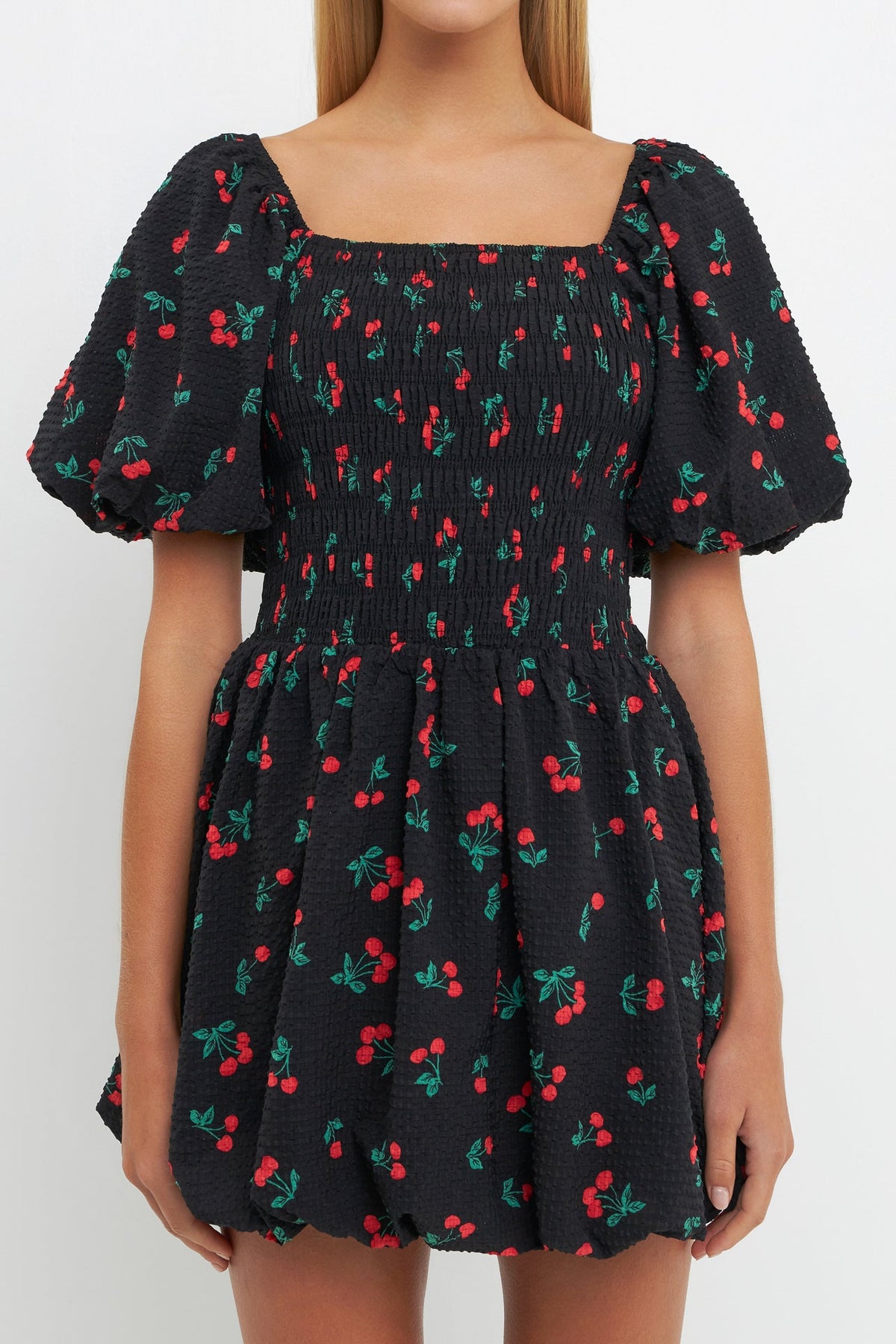 ENGLISH FACTORY - Cherry Print Smocked Mini Dress - DRESSES available at Objectrare