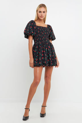 ENGLISH FACTORY - Cherry Print Smocked Mini Dress - DRESSES available at Objectrare