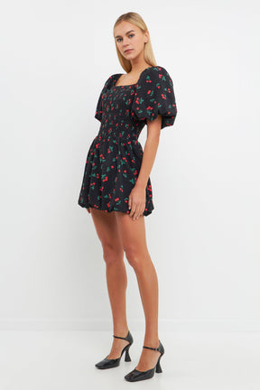 ENGLISH FACTORY - Cherry Print Smocked Mini Dress - DRESSES available at Objectrare