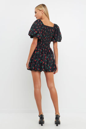 ENGLISH FACTORY - English Factory - Cherry Print Smocked Mini Dress - DRESSES available at Objectrare