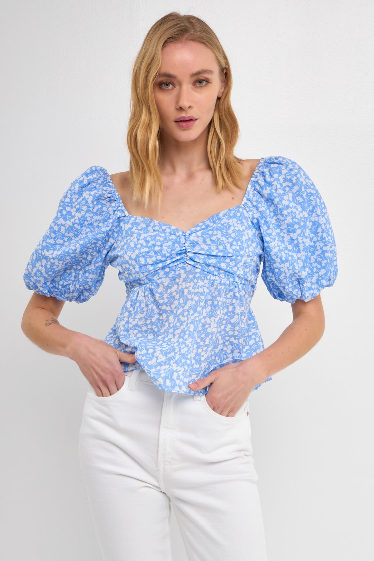 Floral Print Top with Tied Back Detail