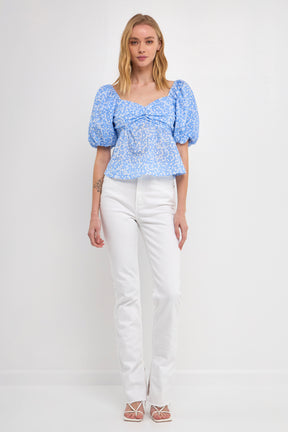Floral Print Top with Tied Back Detail