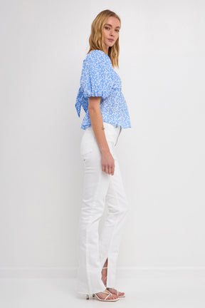 Floral Print Top with Tied Back Detail