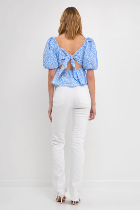 Floral Print Top with Tied Back Detail