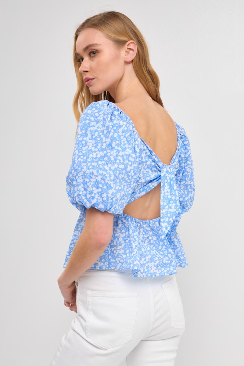 Floral Print Top with Tied Back Detail