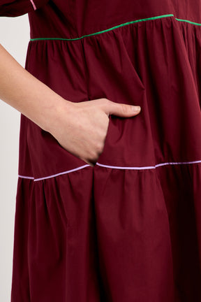 Short Puff Sleeve Dress Piping Detail