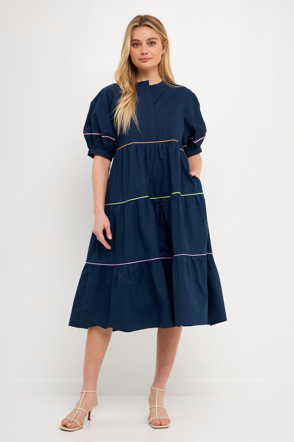 ENGLISH FACTORY - English Factory - Short Puff Sleeve Dress Piping Detail - DRESSES available at Objectrare