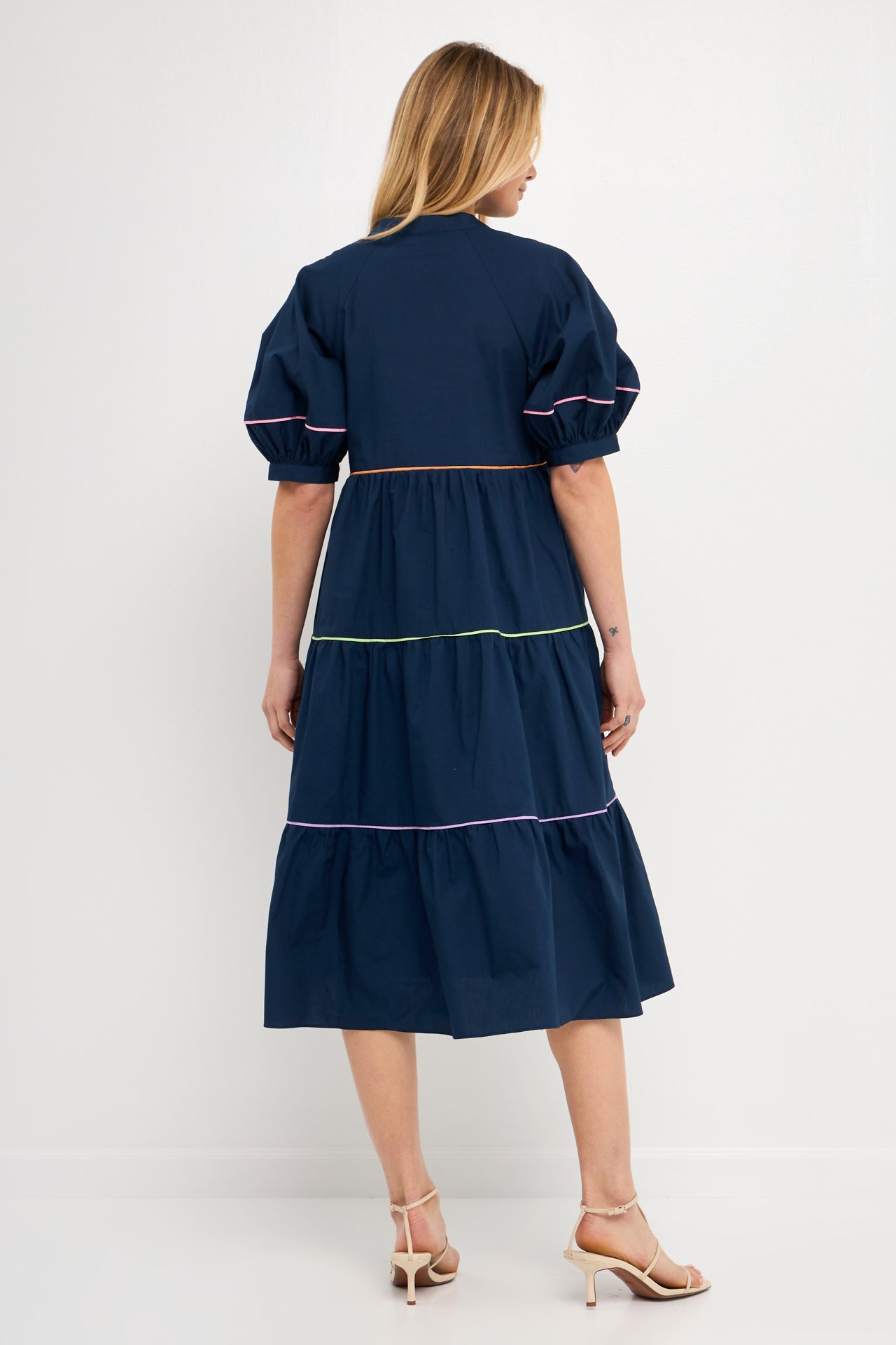 ENGLISH FACTORY - English Factory - Short Puff Sleeve Dress Piping Detail - DRESSES available at Objectrare