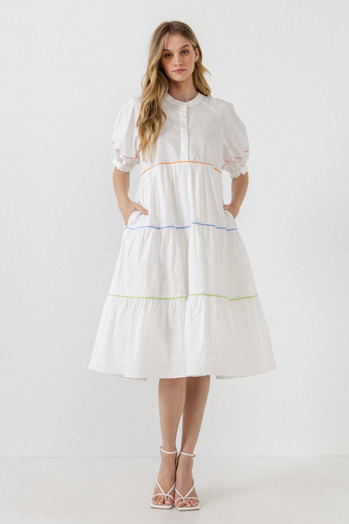 ENGLISH FACTORY - English Factory - Short Puff Sleeve Dress Piping Detail - DRESSES available at Objectrare