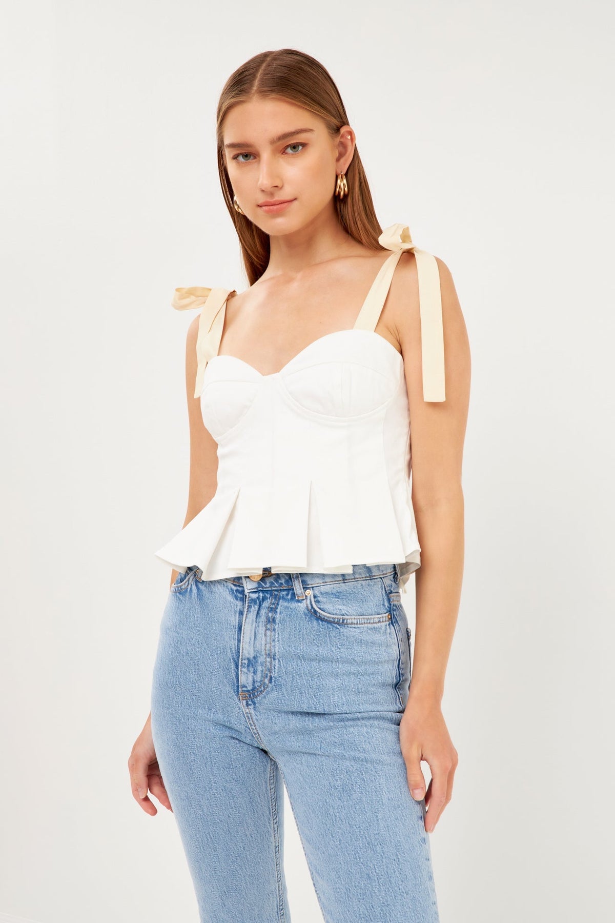 ENDLESS ROSE - Shoulder Tied Coreset Top with Pleats - TOPS available at Objectrare