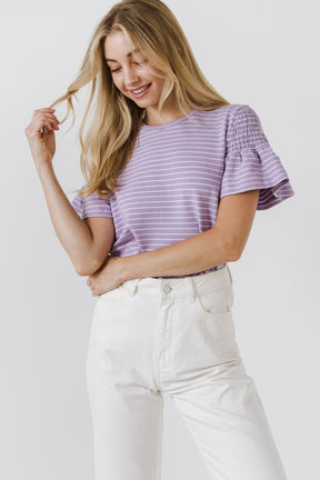 ENGLISH FACTORY - Smocked Stripe Top - TOPS available at Objectrare