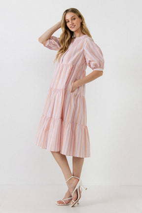 ENGLISH FACTORY - Striped Midi Dress in Orange - DRESSES available at Objectrare