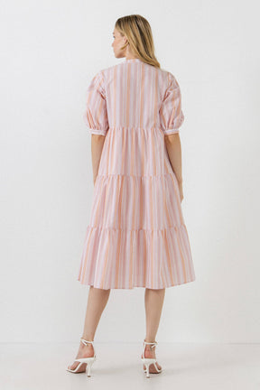 ENGLISH FACTORY - Striped Midi Dress in Orange - DRESSES available at Objectrare