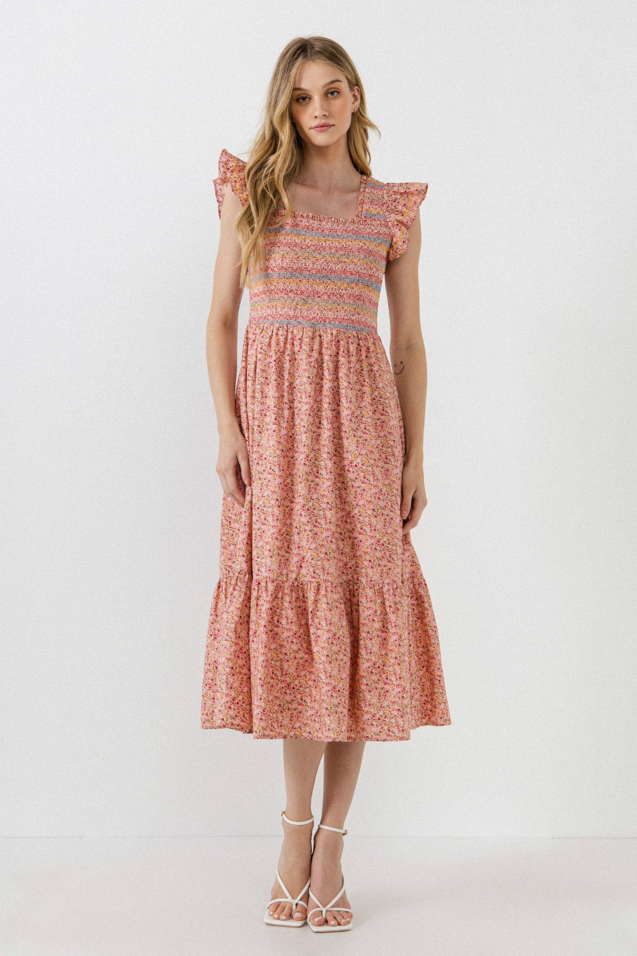 Floral Smocked Detail Midi Dress